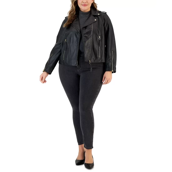 Best Pirce β¨ Sam Edelman π© Women's Plus Size Asymmetric Leather Moto π§₯ Coat Black β - Image 5