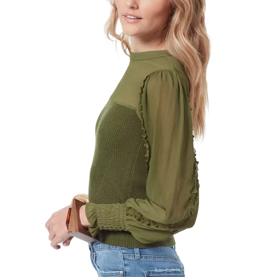 Buy π₯° Sam Edelman Julian Sheer Ruffle Sleeve Sweater Canyon Clay β - Image 5