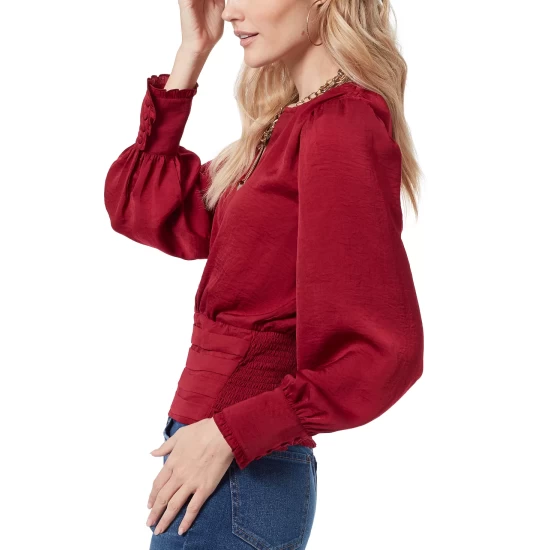 Budget π Sam Edelman Sam Edleman π© Women's Edith Shirred-Shoulder Smocked Top Wine 𧨠- Image 4