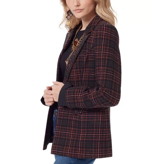 Top 10 𧨠Sam Edelman π© Women's Margot Embellished Plaid Blazer Charcoal 𧨠- Image 4
