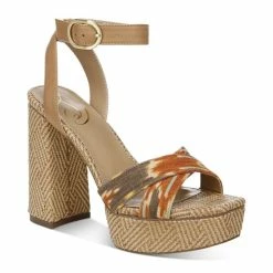 Budget 🔔 Sam Edelman 👩 Women's Nolita Raffia Platform 🩴 Sandals Sunset Orange Multi ✔️