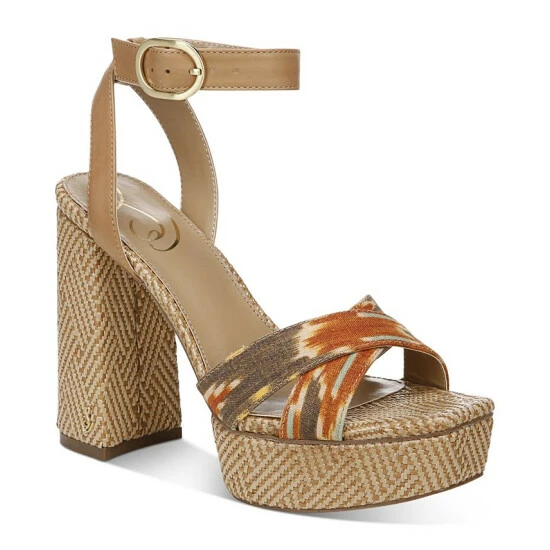 Budget π Sam Edelman π© Women's Nolita Raffia Platform π©΄ Sandals Sunset Orange Multi βοΈ