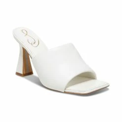 Cheap 🎁 Sam Edelman 👩 Women's Carmen Flared Heel 👗 Dress Mules Bright White 🎉