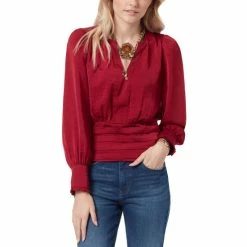 Budget 🌟 Sam Edelman Sam Edleman 👩 Women's Edith Shirred-Shoulder Smocked Top Wine 🧨