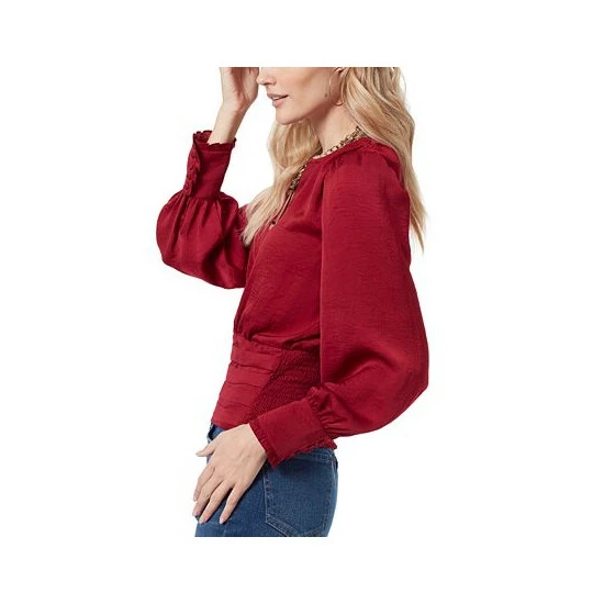 Budget π Sam Edelman Sam Edleman π© Women's Edith Shirred-Shoulder Smocked Top Wine 𧨠- Image 3