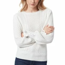 Deals ✔️ Sam Edelman 👩 Women's Fayette Lace-Up Tie-Cuff Sweater White 🧨