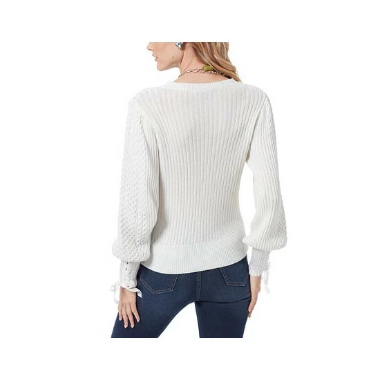 Deals βοΈ Sam Edelman π© Women's Fayette Lace-Up Tie-Cuff Sweater White 𧨠- Image 2
