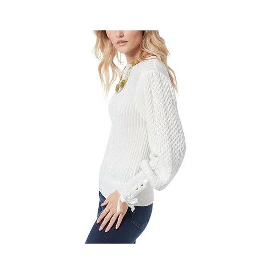 Deals βοΈ Sam Edelman π© Women's Fayette Lace-Up Tie-Cuff Sweater White 𧨠- Image 3