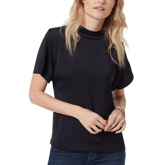 Discount π Sam Edelman Leona Braided Neckline Short Sleeve Sweater Black π