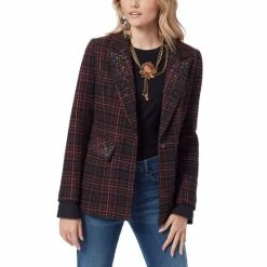 Top 10 🧨 Sam Edelman 👩 Women's Margot Embellished Plaid Blazer Charcoal 🧨