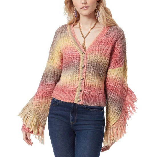 Cheap βοΈ Sam Edelman Fringe Bell Sleeve Button Front Sweater Wine π