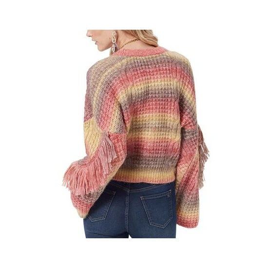 Cheap βοΈ Sam Edelman Fringe Bell Sleeve Button Front Sweater Wine π - Image 2