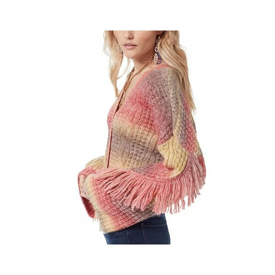 Cheap βοΈ Sam Edelman Fringe Bell Sleeve Button Front Sweater Wine π - Image 3