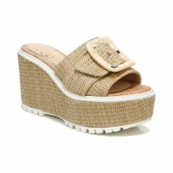 Best Sale 😀 Sam Edelman 👩 Women's Livi Buckle Wedge 🩴 Sandals Cuoio Raffia ⌛