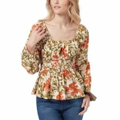 Deals 😉 Sam Edelman Cilian Cotton Smocked Bustier Blouse Ginger Bread ⌛