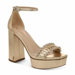 Flash Sale 😉 Sam Edelman 👩 Women's Ninette Rhinestone Platform 🩴 Sandals Black Satin 😍