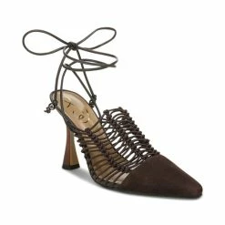 Outlet 🎉 Sam Edelman 👩 Women's Trinity Ankle-Tie Pumps Caviar Brown 🛒